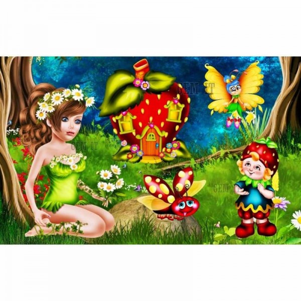 Fairy Aardbeienhuis. Volledige boor diamant schilderij
