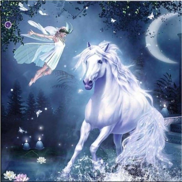 Volledige boor - 5D DIY Diamond Painting Kits Fantasy Dream White Horse Fairy