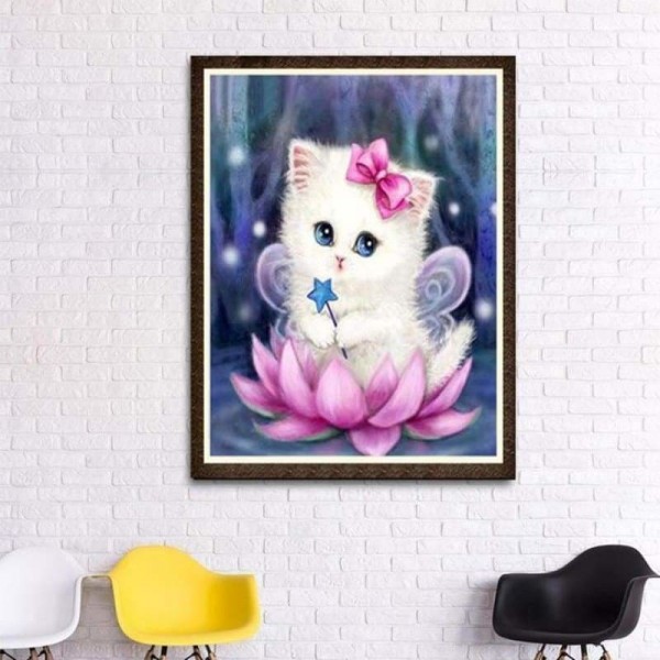 Volledige boor - 5D DIY Diamond Painting Kits Fantasy Dream Cute Cat Fairy en Lotus