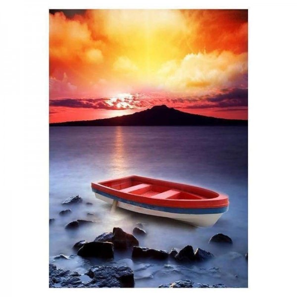 Volledige boor - 5D DIY Diamond Painting Kits Cartoon Sunset Fantasy Boat Seaside