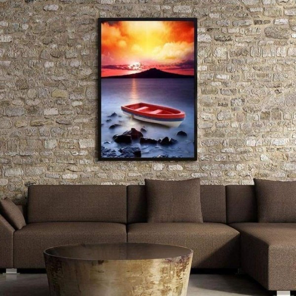 Volledige boor - 5D DIY Diamond Painting Kits Cartoon Sunset Fantasy Boat Seaside