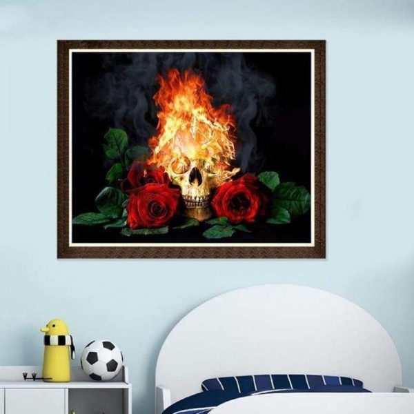 Volledige boor - 5D DIY Diamond Painting Kits Fantasy Styles Pretty Roses with Burning Skull
