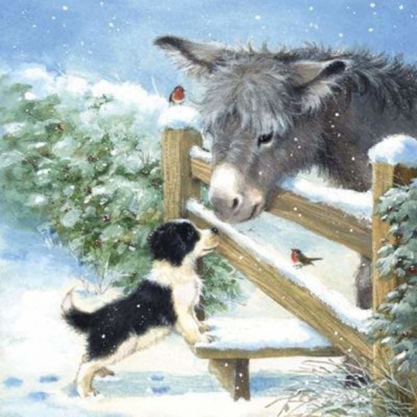 Volledige boor - 5D DIY Diamond Painting Kits Winter Cartoon Dog and Donkey