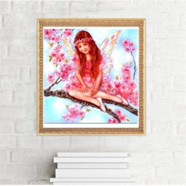 Volledige boor - 5D DIY Diamond Painting Kits Cartoon roze engel op de takken