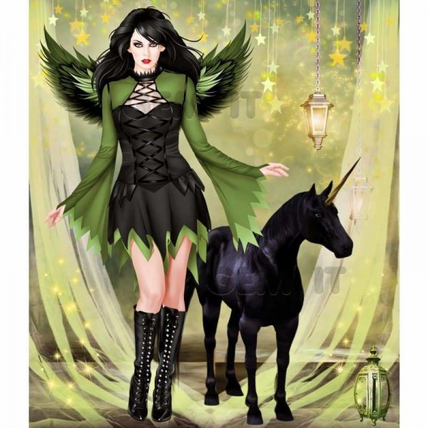Zwarte Engel met Zwarte Eenhoorn Volledige Boor Diamant Schilderij -