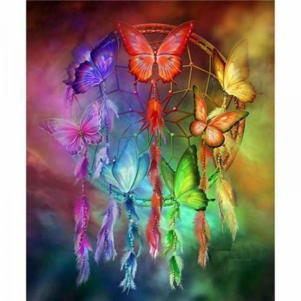 Volledige boor - 5D DIY Diamond Painting Kits Dream Catcher Kleurrijke vlinder