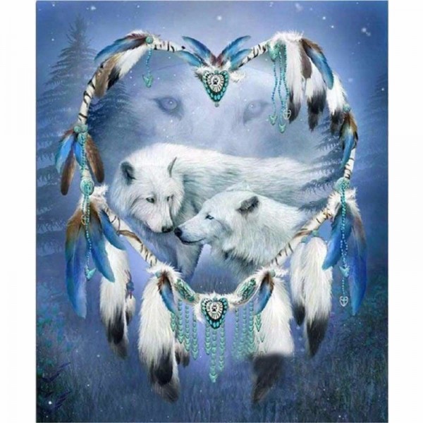 Volledige boor - 5D DIY Diamond Painting Kits Liefdevolle White Wolf Dream Catcher