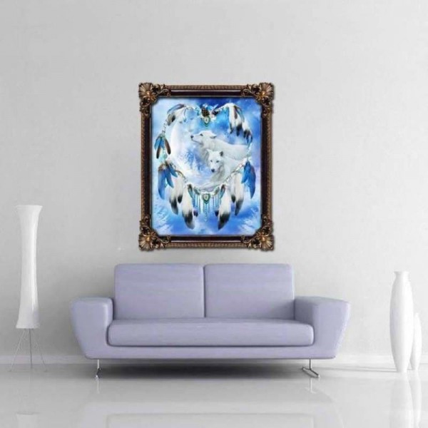 Volledige boor - 5D DIY Diamond Painting Kits Liefdevolle White Wolf Dream Catcher
