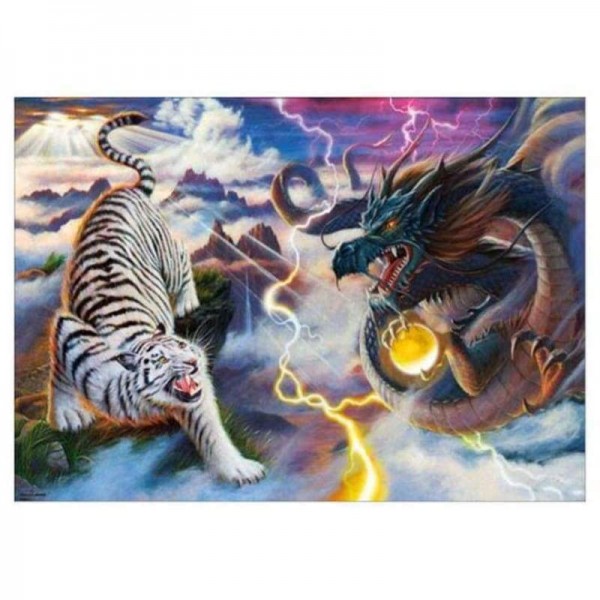 Volledige boor - 5D DIY Diamond Painting Kits Cartoon Dragon en Tiger Battle