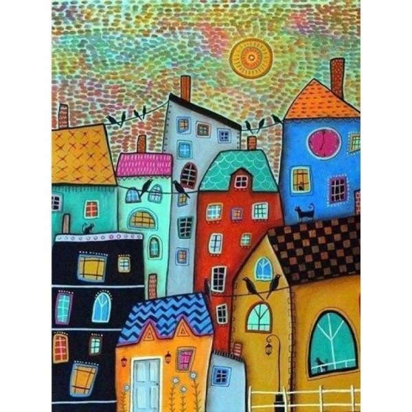 Volledige boor - 5D DIY Diamond Painting Kits Artistieke Cartoon Town