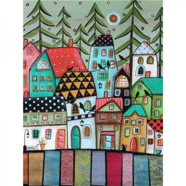 Volledige boor - 5D DIY Diamond Painting Kits Artistieke Cartoon Town