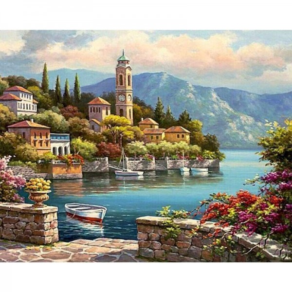 Volledige boor - 5D DIY Diamond Painting Kits Beautiful Town By the Lake Scenery
