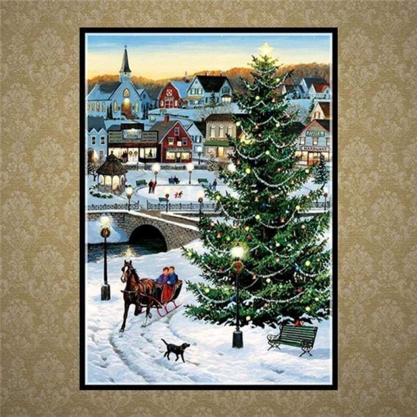 Volledige boor - 5D Diamond Painting Kits Winter Christmas Tree Town