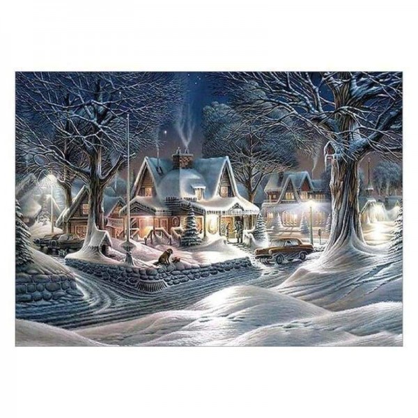 Volledige boor - 5D DIY Diamond Painting Kits Winterlandschap Dorpshuisje