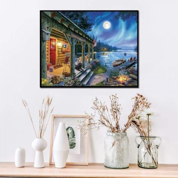 Volledige boor - 5D DIY Diamond Painting Kits Beautiful Village Cottage Night Scene