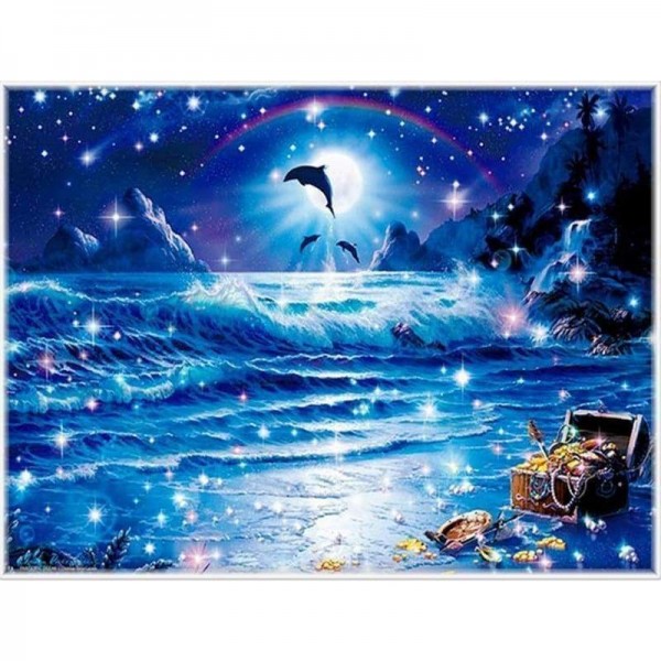 Volledige boor - 5D DIY Diamond Painting Kits Dream Moon Leaping Dolphins