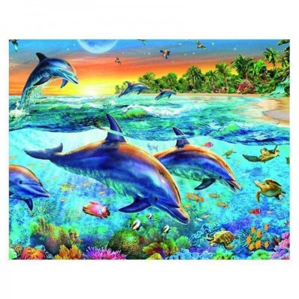 Volledige boor - 5D DIY Diamond Painting Kits Cartoon Dream Dolphins