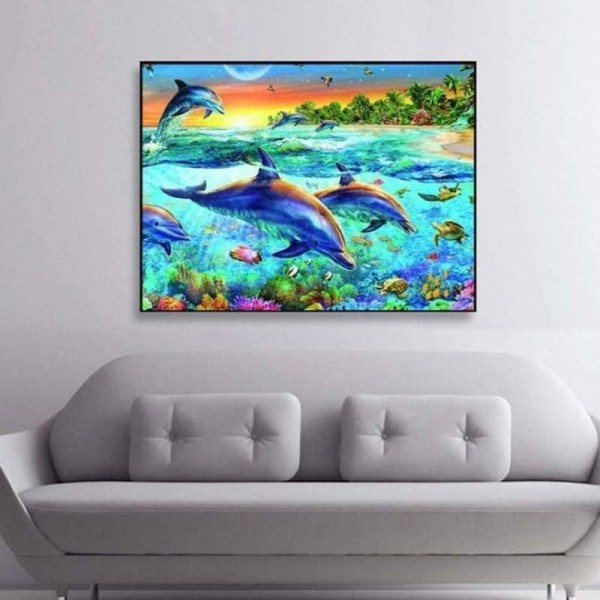 Volledige boor - 5D DIY Diamond Painting Kits Cartoon Dream Dolphins
