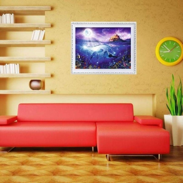 Volledige boor - 5D DIY Diamond Painting Kits Fantasy Moonlight Mystieke dolfijn