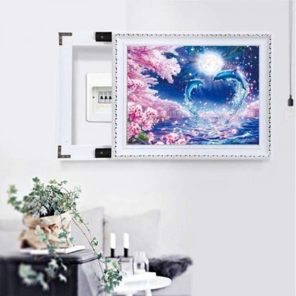 Volledige boor - 5D DIY Diamond Painting Kits Artistieke maan liefhebbende dolfijn
