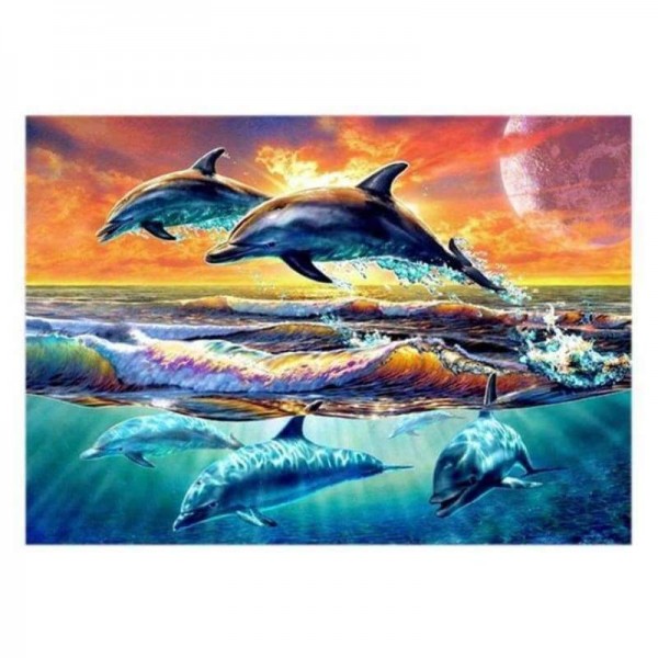 Volledige boor - 5D DIY Diamond Painting Kits Gekleurde artistieke dolfijnen in de zee