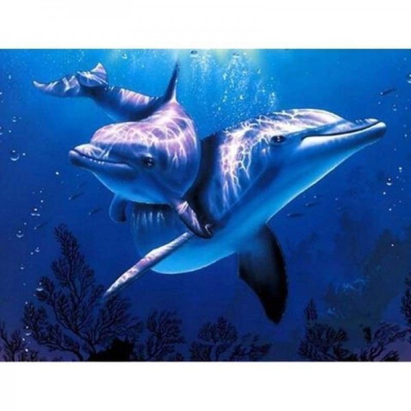Volledige boor - 5D DIY Diamond schilderij schattige dolfijnen in de zee