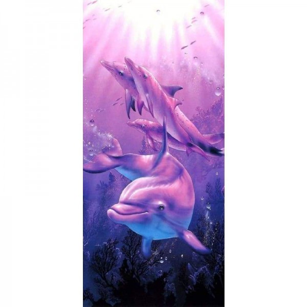 Paarse dolfijnen - volledige boor diamant schilderij -