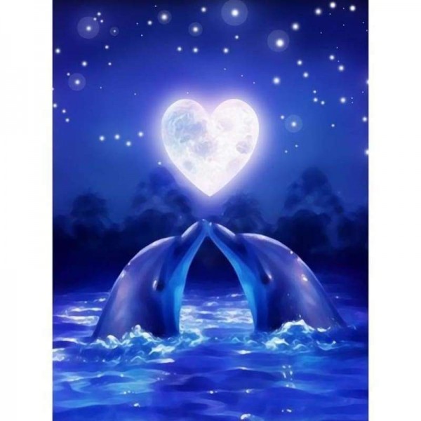 Volledige boor - 5D DIY Diamond Painting Kits Blue Starry Night Dolphin Kiss