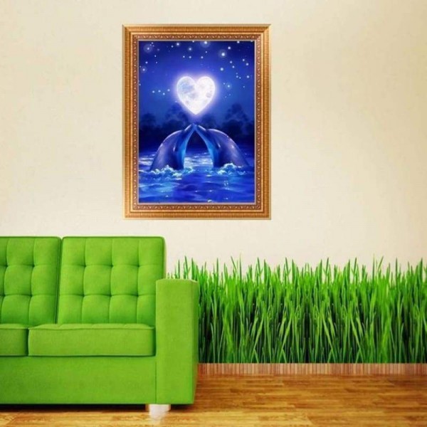 Volledige boor - 5D DIY Diamond Painting Kits Blue Starry Night Dolphin Kiss