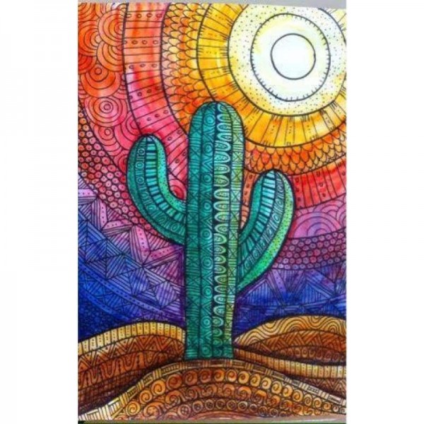 Volledige boor - 5D DIY Diamond Painting Kits Cartoon Cactus Plant onder de zon