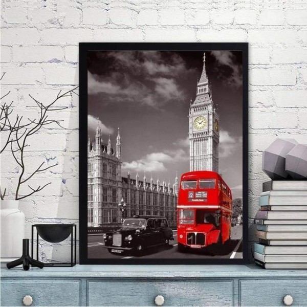 Volledige boor - 5D DIY Diamond Painting Kits Grey Sky Red Bus