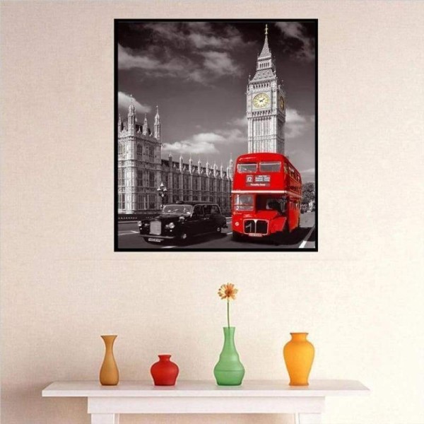 Volledige boor - 5D DIY Diamond Painting Kits Grey Sky Red Bus