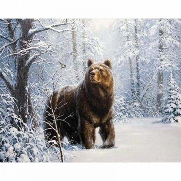 Volledige boor - 5D DIY Diamond Painting Kits Snow Forest Bear Scene