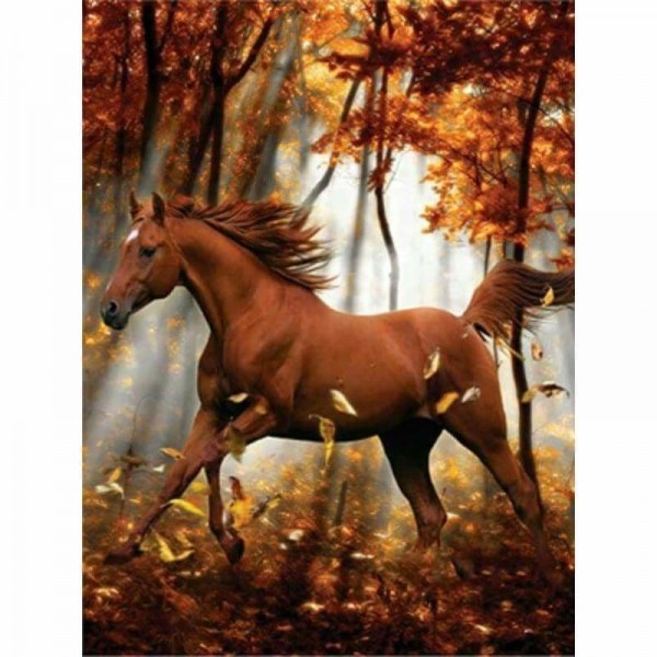Volledige boor - 5D DIY Diamond Painting Kits Autumn Forest Running Horse