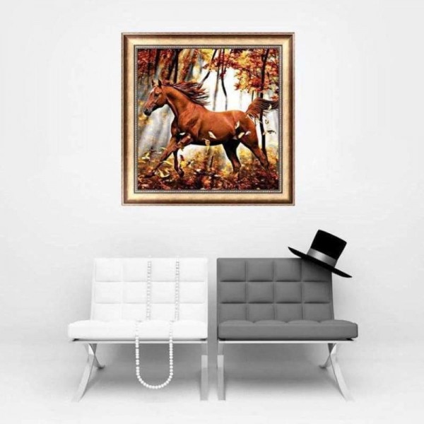 Volledige boor - 5D DIY Diamond Painting Kits Autumn Forest Running Horse