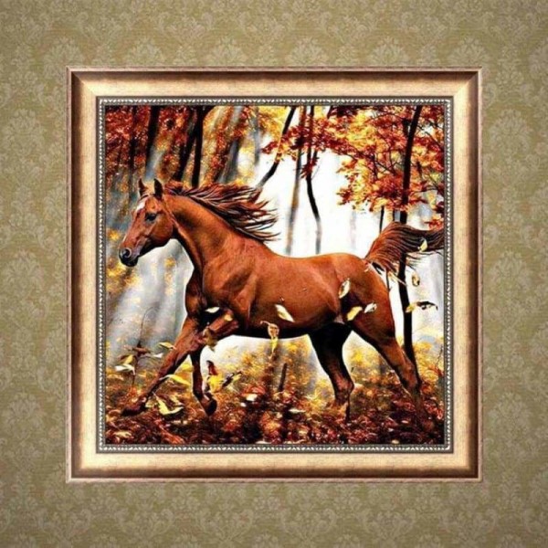 Volledige boor - 5D DIY Diamond Painting Kits Autumn Forest Running Horse
