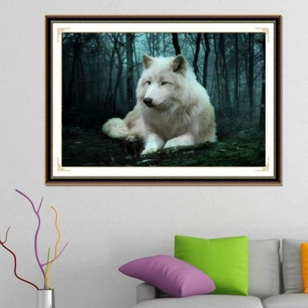 Volledige boor - 5D DIY Diamond Painting Kits Special White Wolf in the Dark Forest