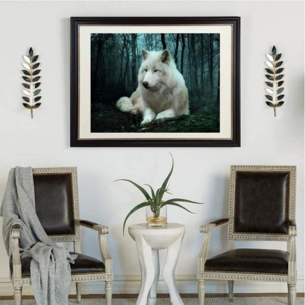 Volledige boor - 5D DIY Diamond Painting Kits Special White Wolf in the Dark Forest