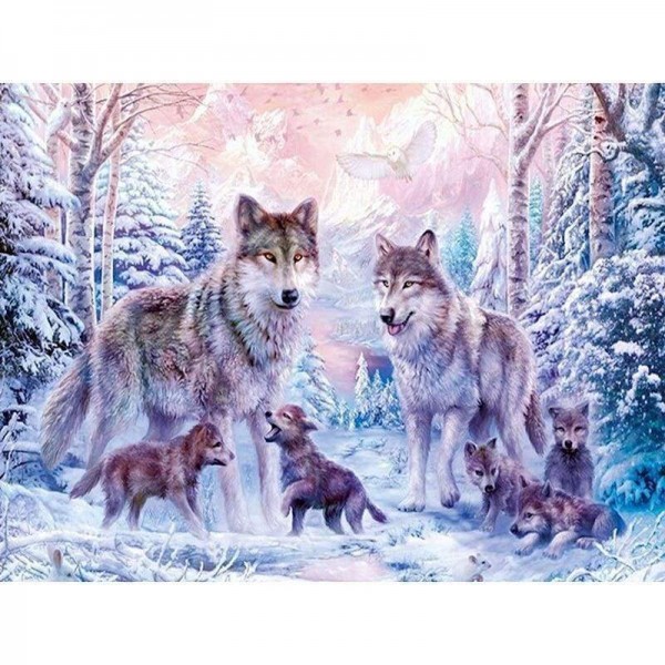 Volledige boor - 5D Diy Diamond Painting Kits Forest Wolf Family
