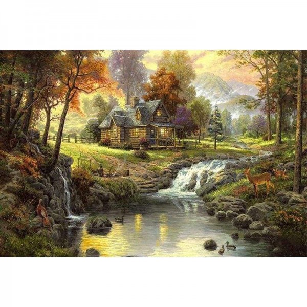 Volledige boor - 5D DIY Diamond Painting Kits Dream House Lake in the Forest