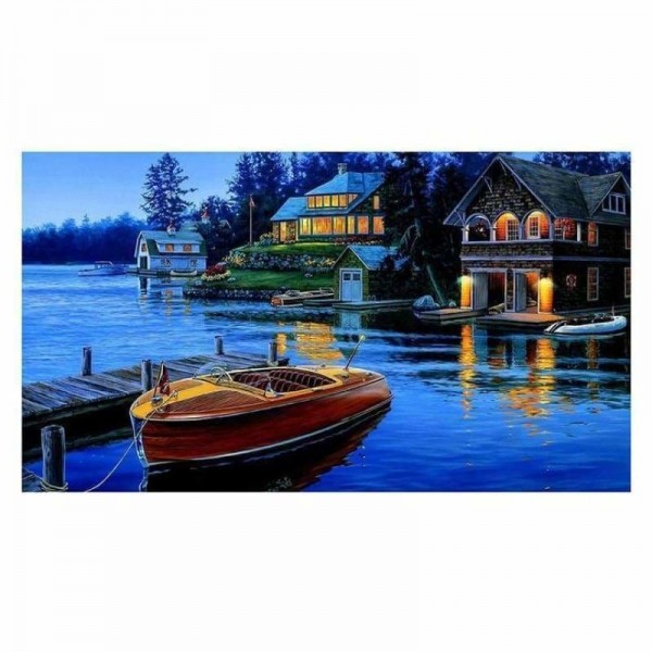 Volledige boor - 5D Diamond Painting Kits Dream Night Boats House