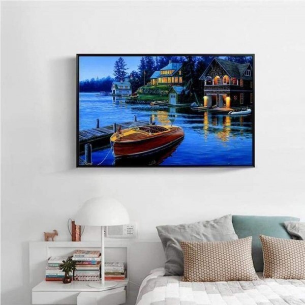 Volledige boor - 5D Diamond Painting Kits Dream Night Boats House