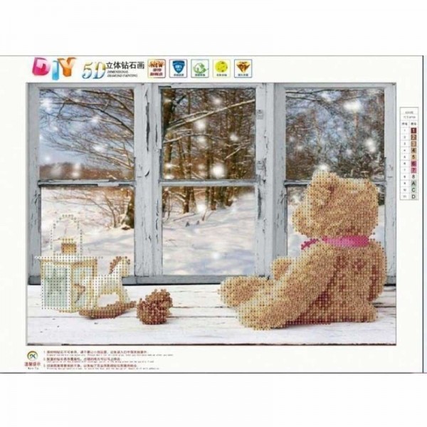 Volledige boor - 5D DIY Diamond Painting Kits Winter Christmas Window Bear