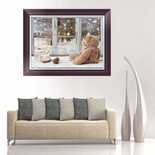 Volledige boor - 5D DIY Diamond Painting Kits Winter Christmas Window Bear