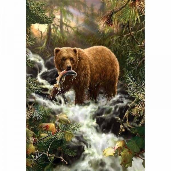 Volledige boor - 5D DIY Diamond Painting Kits Cartoon Lovely Bear Catch A Fish