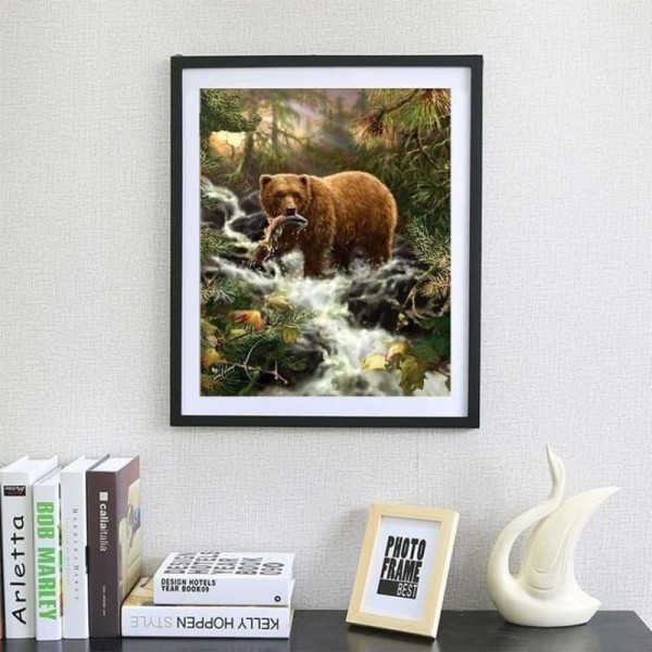Volledige boor - 5D DIY Diamond Painting Kits Cartoon Lovely Bear Catch A Fish