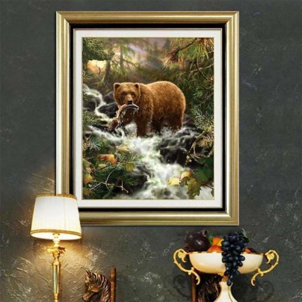 Volledige boor - 5D DIY Diamond Painting Kits Cartoon Lovely Bear Catch A Fish