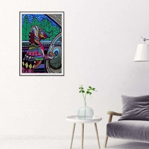Volledige boor - 5D DIY Diamond Painting Kits Kleurrijke schattige hond rijdende auto